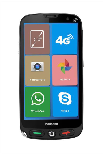 BRONDI AMICO VERO 4G DUAL SIM 5.7" SENIOR SMARTPHONE SENSORE DI CADUTA LOCALIZZAZIONE GPS IN TEMPO REALE TASTO SOS 4G + FLIP COVERNERO
